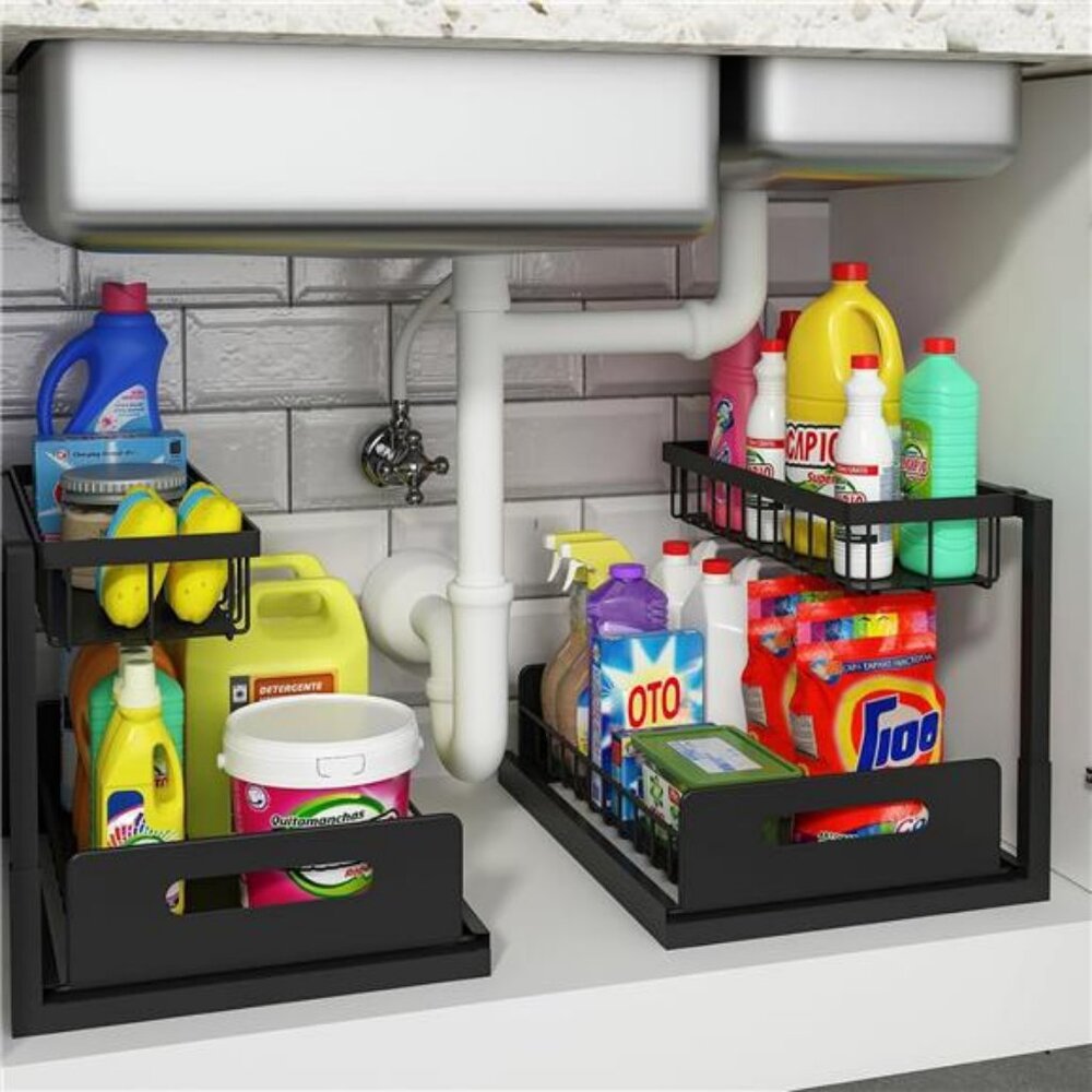 REALINN Under Sink Organizer, Pull Out Cabinet Organizer Slide Out Sink Shelf
